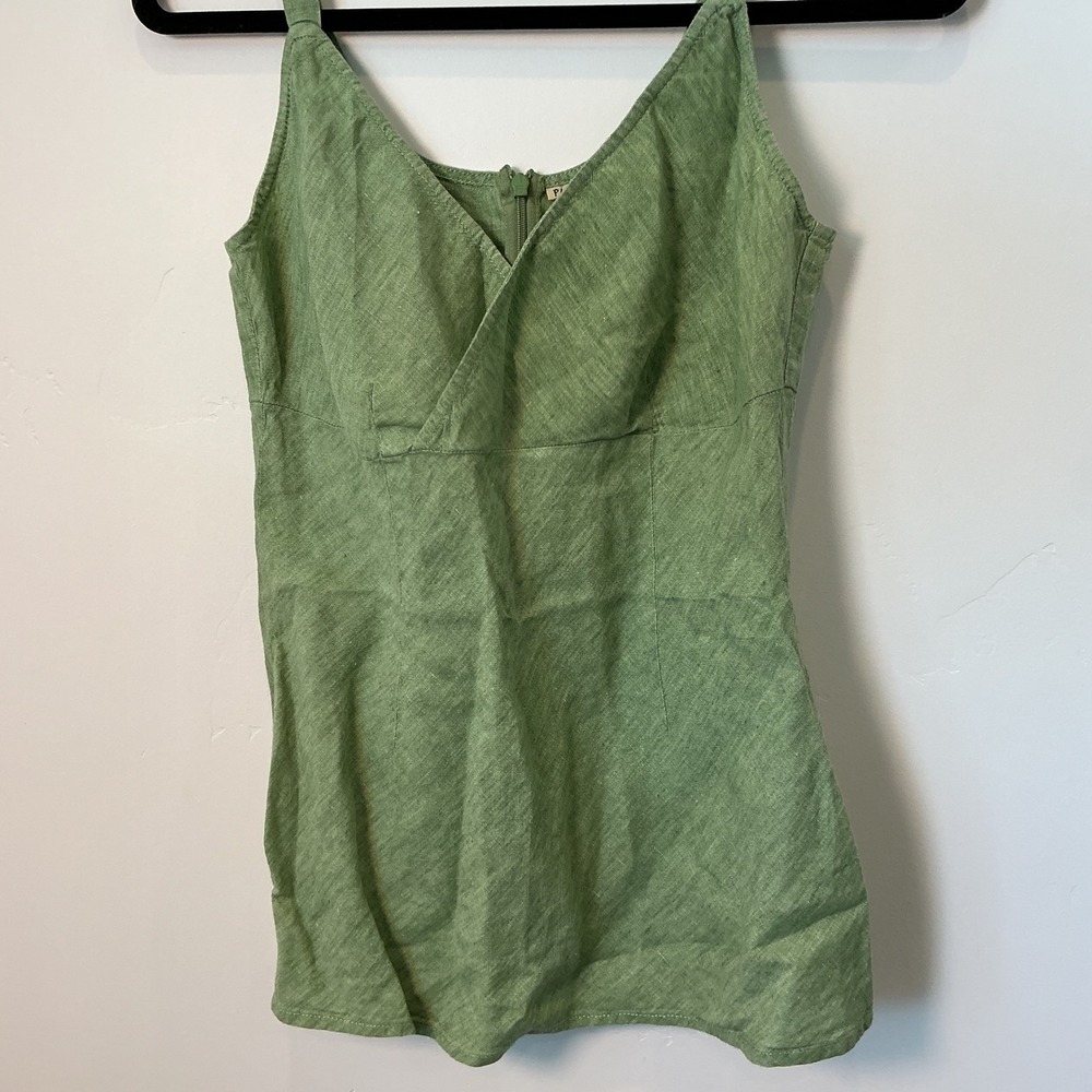 Putumayo Linen Wrap Cami Top Green V-Neck Back Zip Slim Fit Small Boho Summer